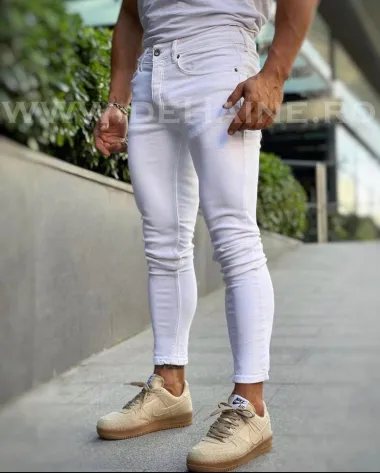 Blugi barbati conici albi B3340